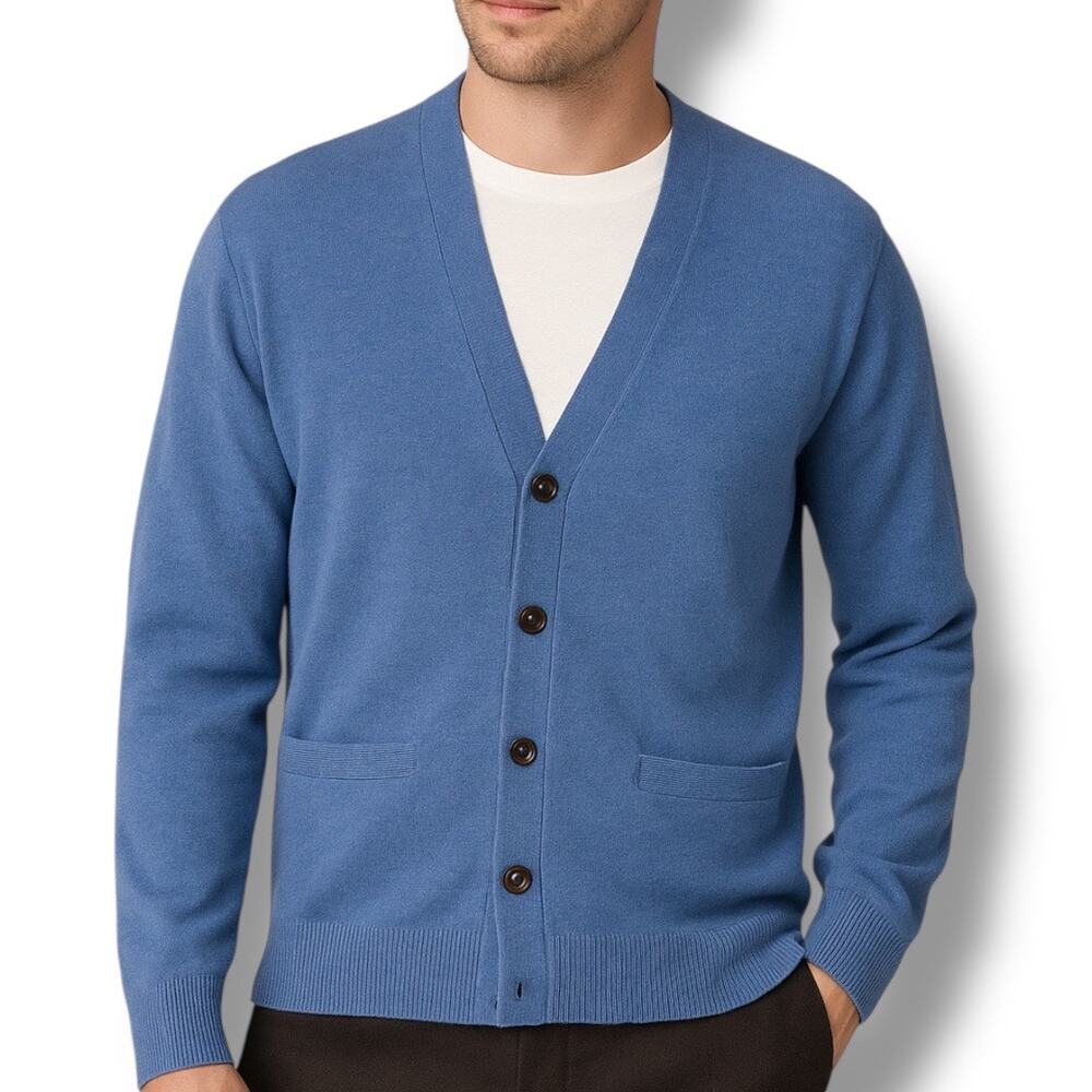 Joseph Turner Yorkshire Blue Lambswool Cardigan Sweater Men’s Medium Unisex Knit